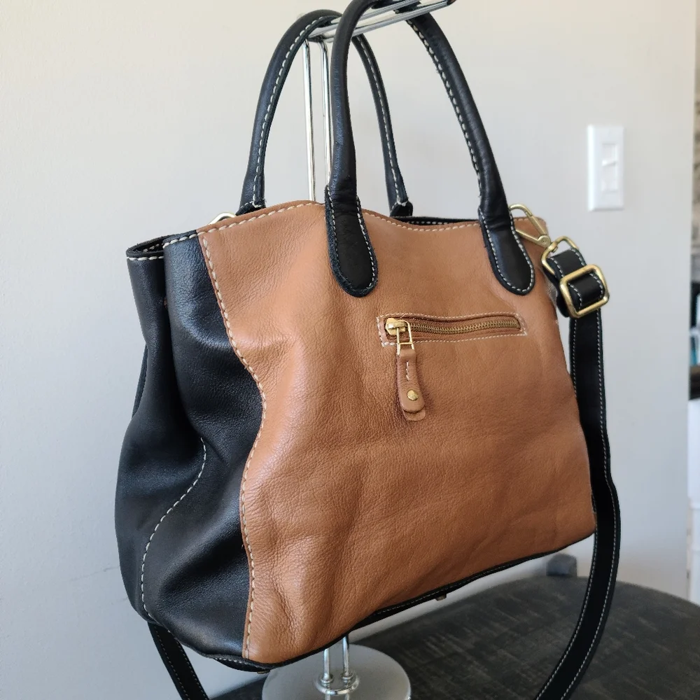 Roots Black & Tan Leather Satchel Crossbody Bag - Picture 4 of 9